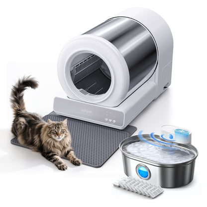 Stainless Steel Self-Cleaning Cat Litter Box & Stainless Steel Cat Water Fountain Pro