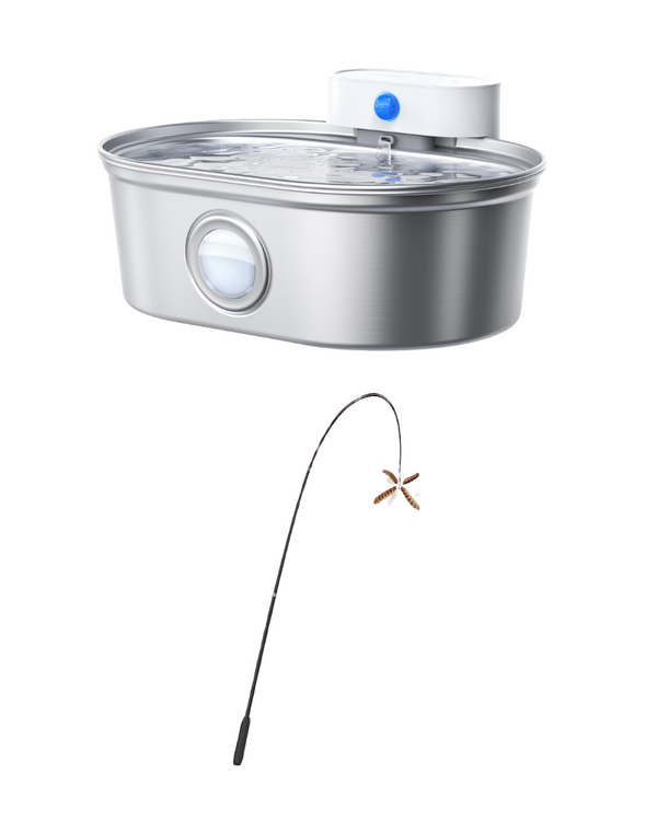 UAHPET Stainless Steel Cat Fountain Pro + Cat Wand Toy