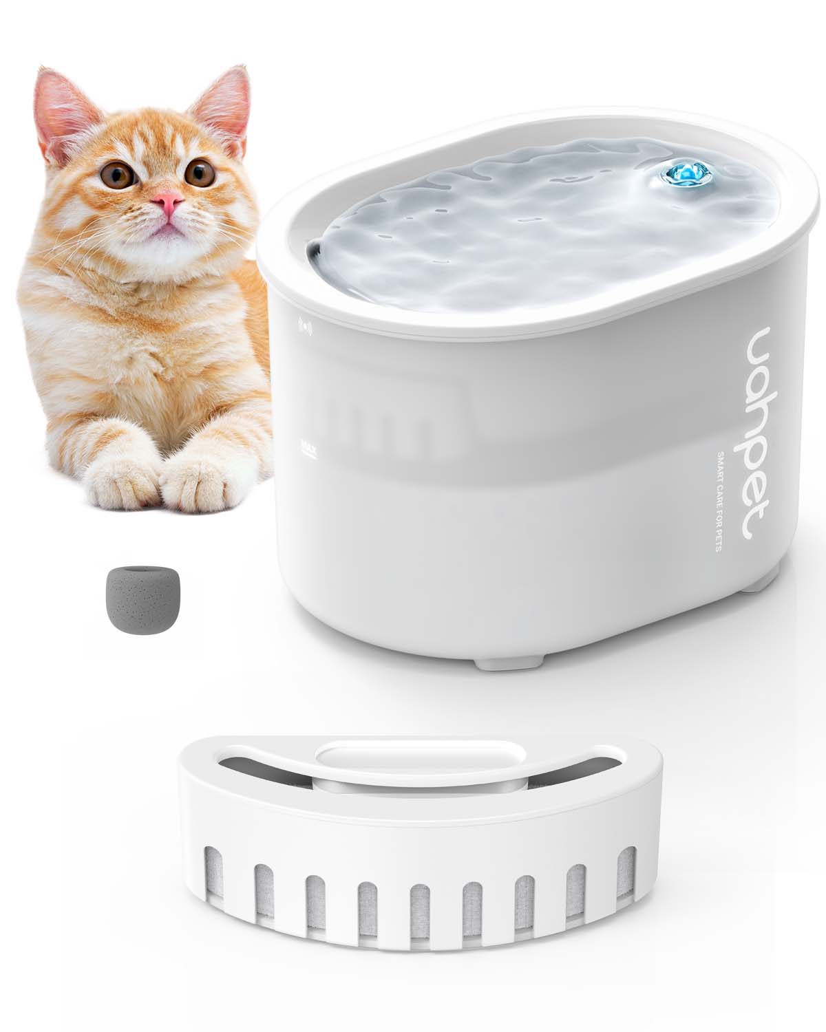 Uahpet GLOW wireless pet water fountain with 1 filter option