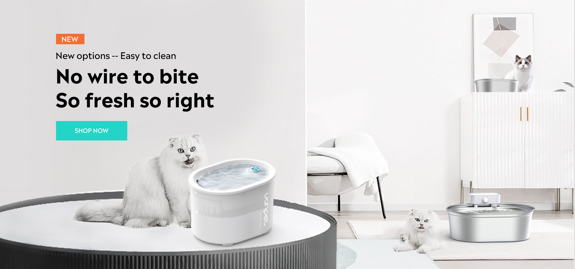 no wire to bite, wireless water fountains for cats