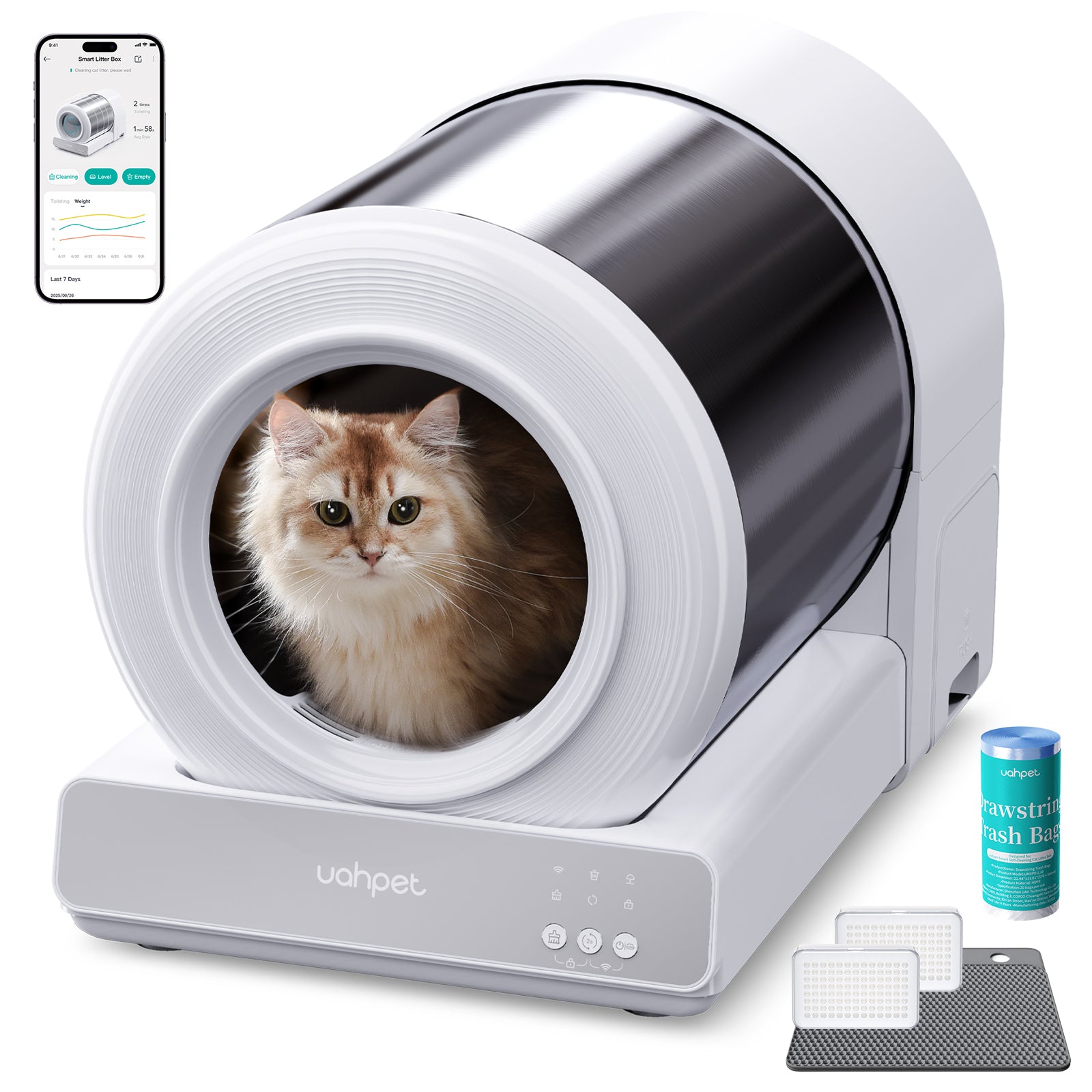 UAHPET Stainless Steel Self-Cleaning Cat Litter Box