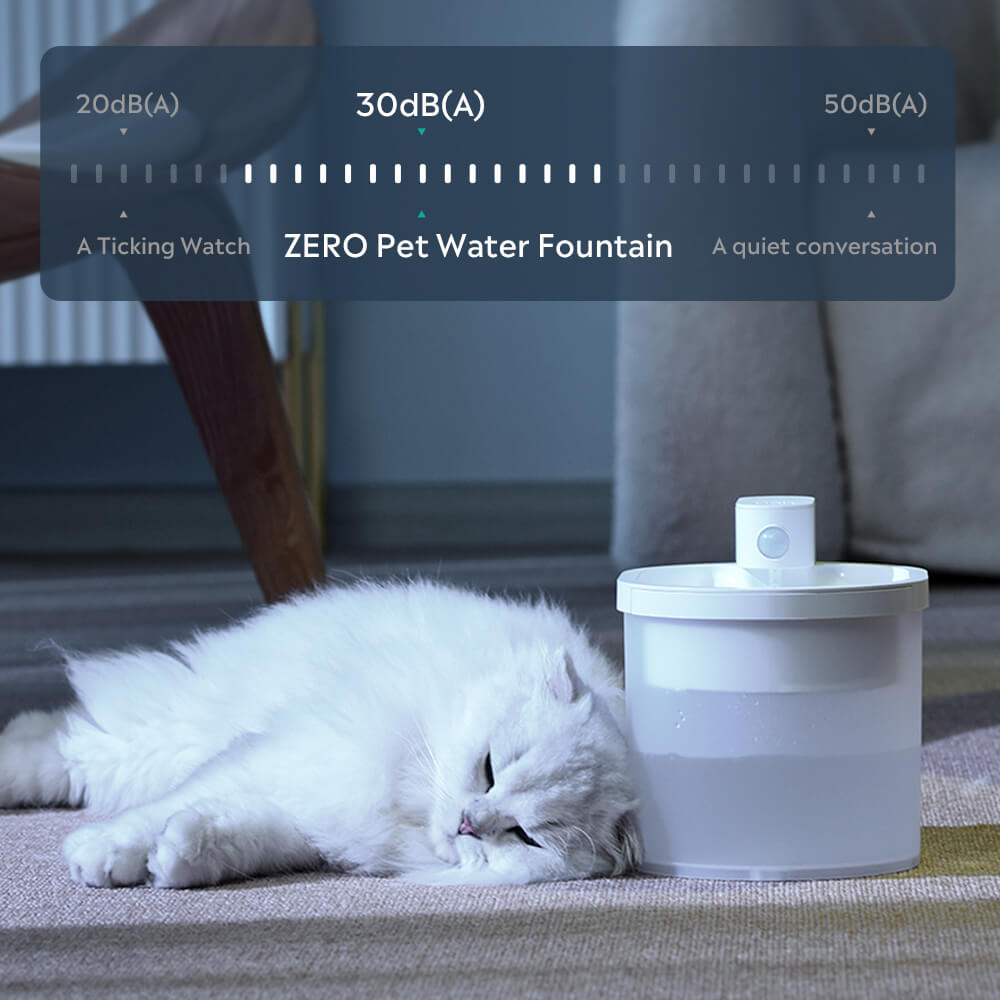 ultra quiet operation of the wireless cat water dispenser in the bedroom with a cat sleeping by - uahpet