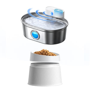 uahpet Stainless Steel Cat Fountain Pro + Elevated Cat Bowl