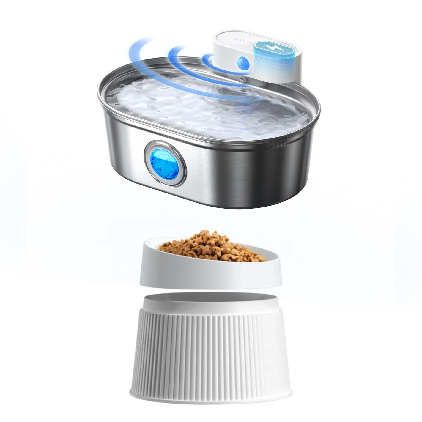 UAHPET Stainless Steel Cat Fountain Pro + Elevated Cat Bowl