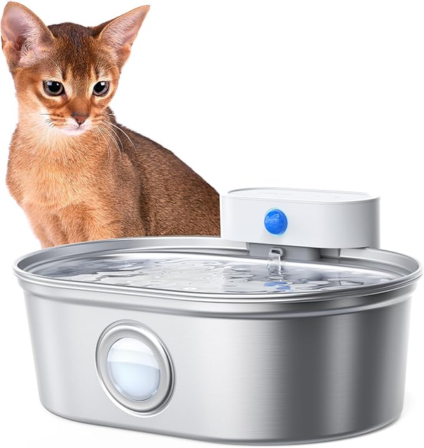 UAHPET Upgrade Visible Stainless Steel Cat Water Fountain Pro