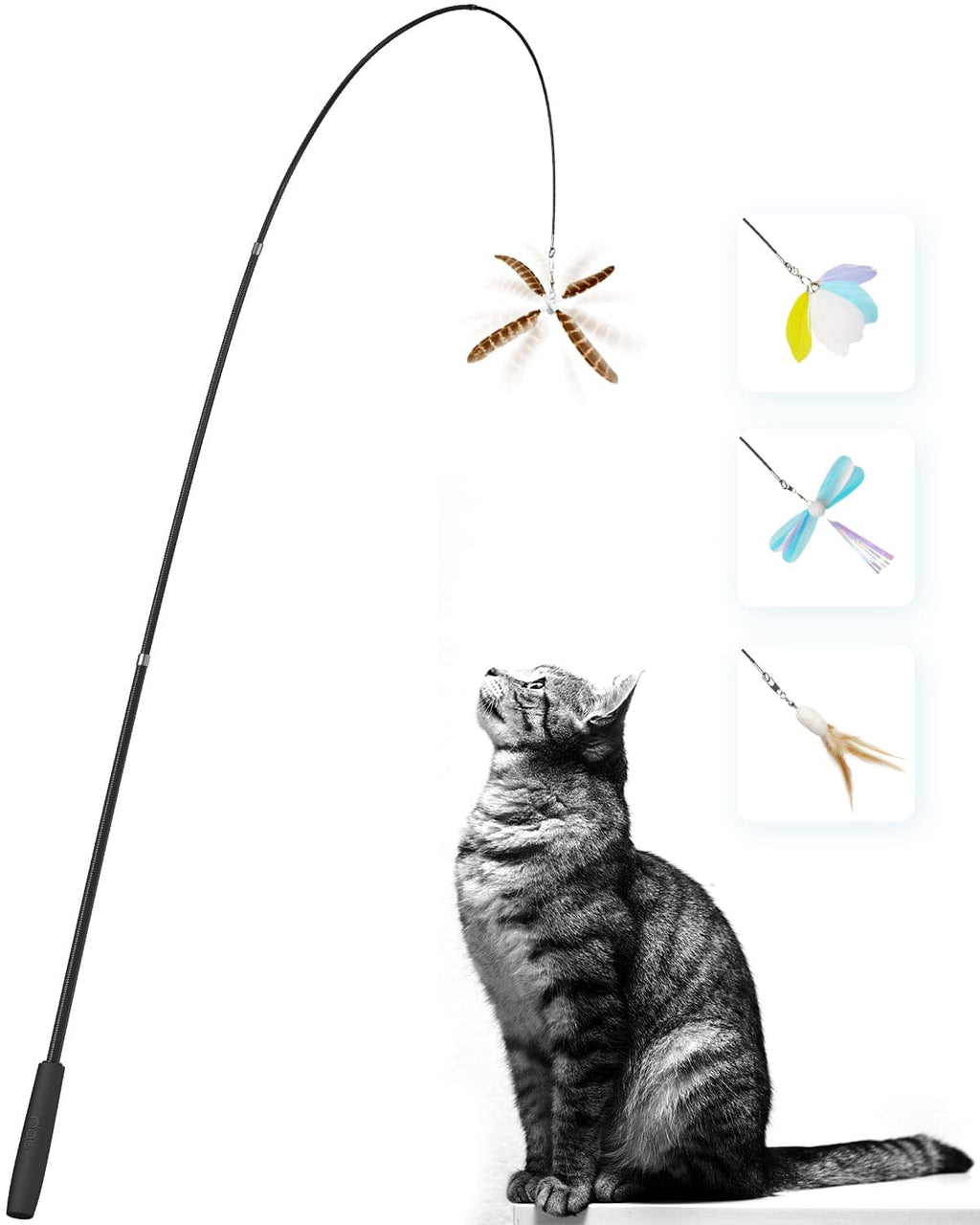 Cat Teaser Wand Dual Head Cat Feather Pole Toy With Fixed Buckle