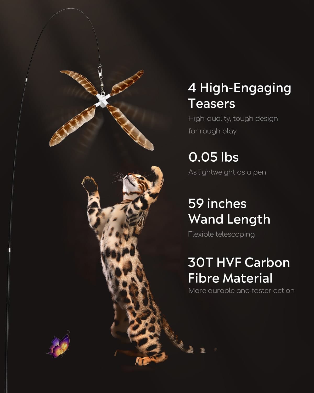 Uah Pet Retractable Cat Wand Toy with 4 Piece Teasers