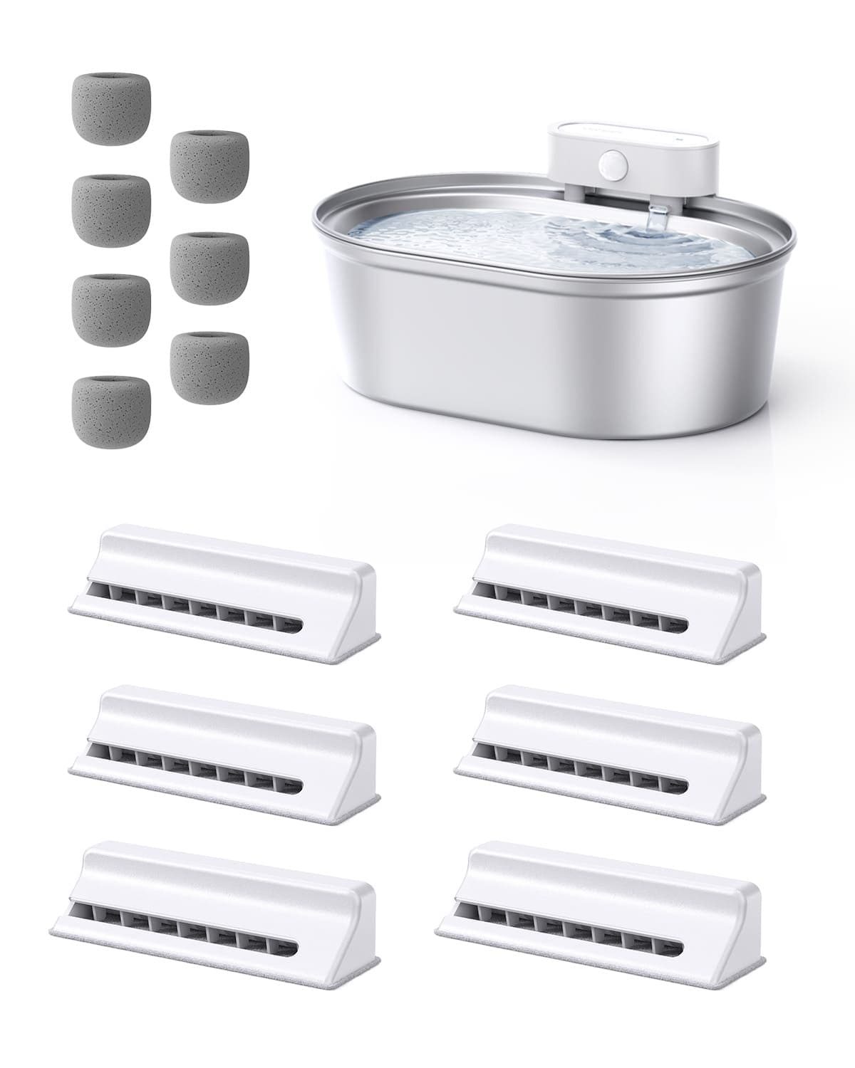 Uahpet Wireless Stainless Steel Cat & Dog Water Fountain 1*Fountain & 6*Filters uahpetofficial