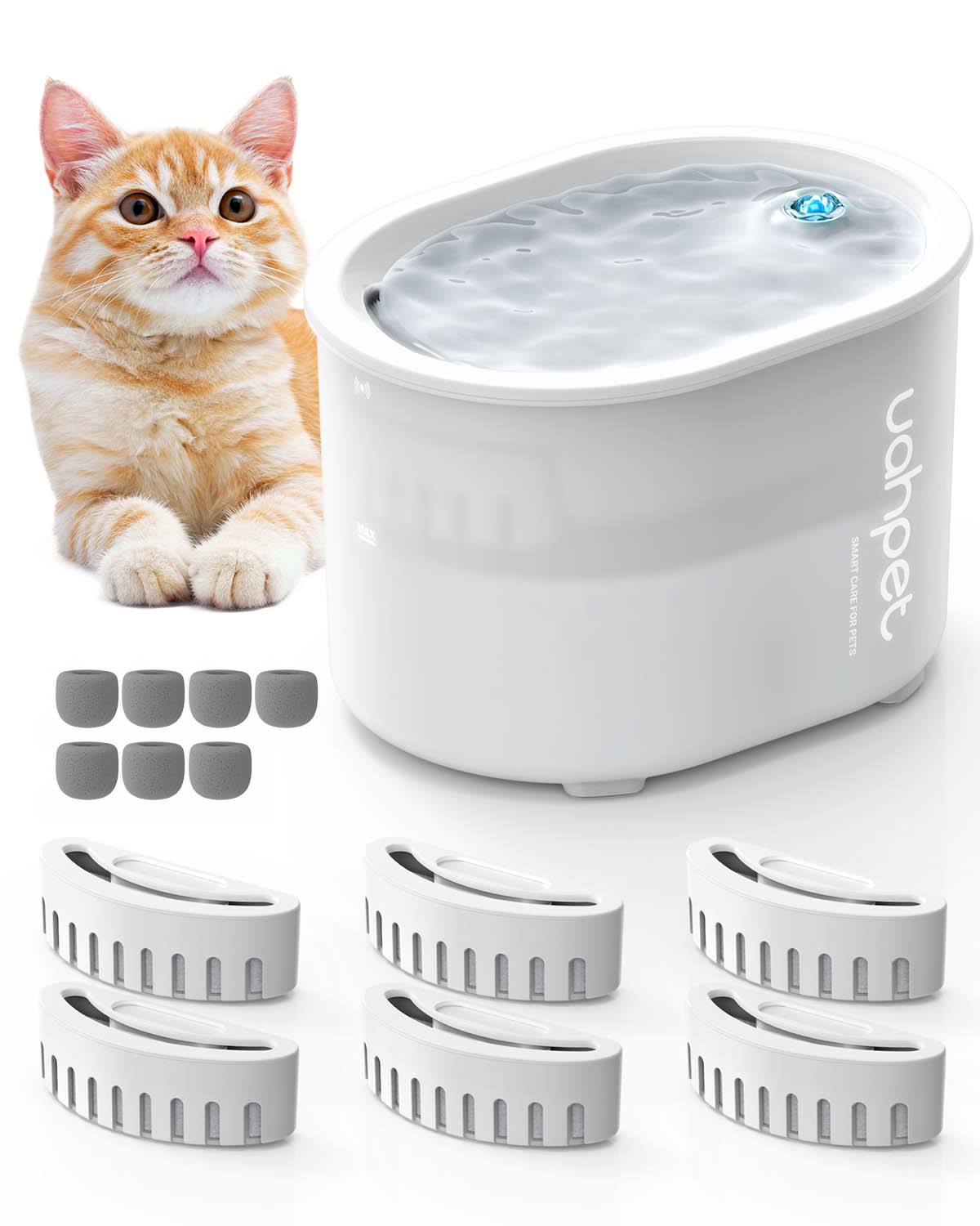 Uahpet GLOW wireless pet water fountain with 6 filters